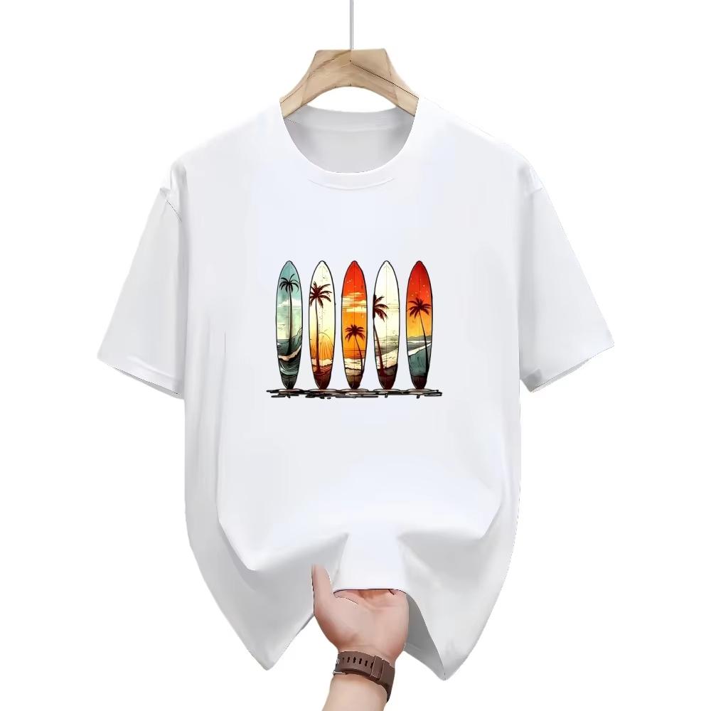 Unisexs Tshirt Fashion Surfboard Sunset Palm Tree Print Pattern Highquality Cotton Material