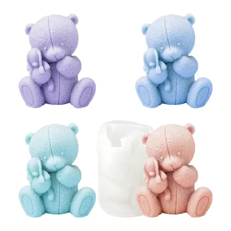 Creative Cute Bear Silicone Mold Holding Doll Little Bear Chocolate Candy Molds Baking Cake Decor Candle Soap Mould Accessories