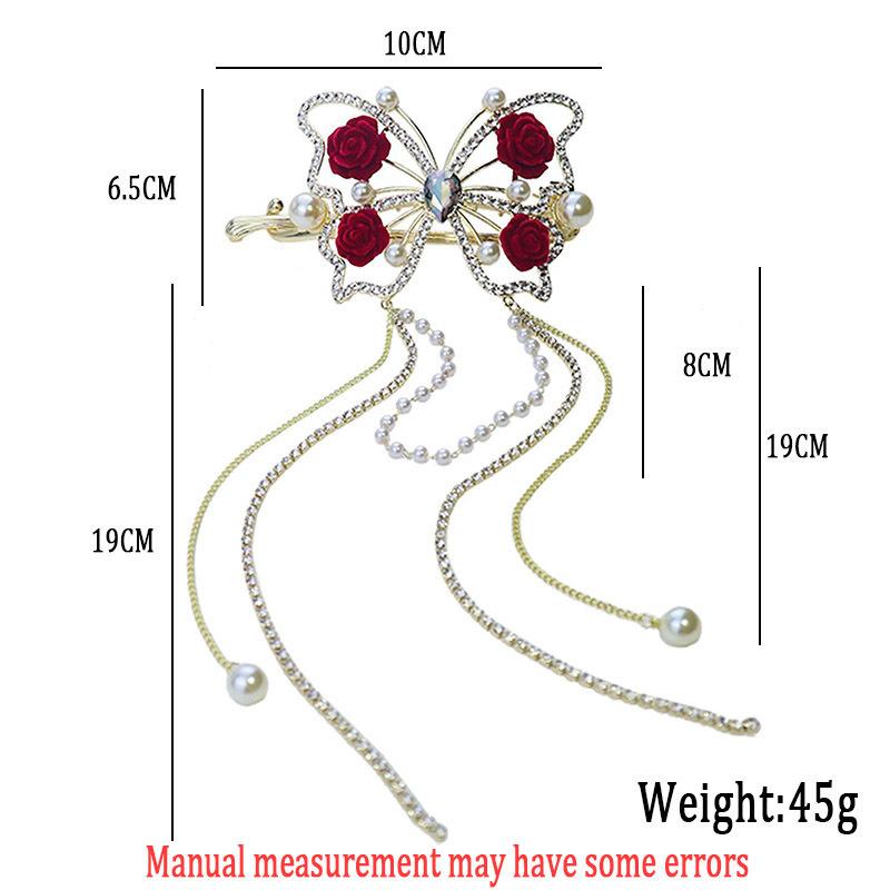 Rhinestone Butterfly Metal Hair Claw For Women Hairpins Vintage Crystal Pearl Pendant Hair Clips Female Hair Jewelry Accessories