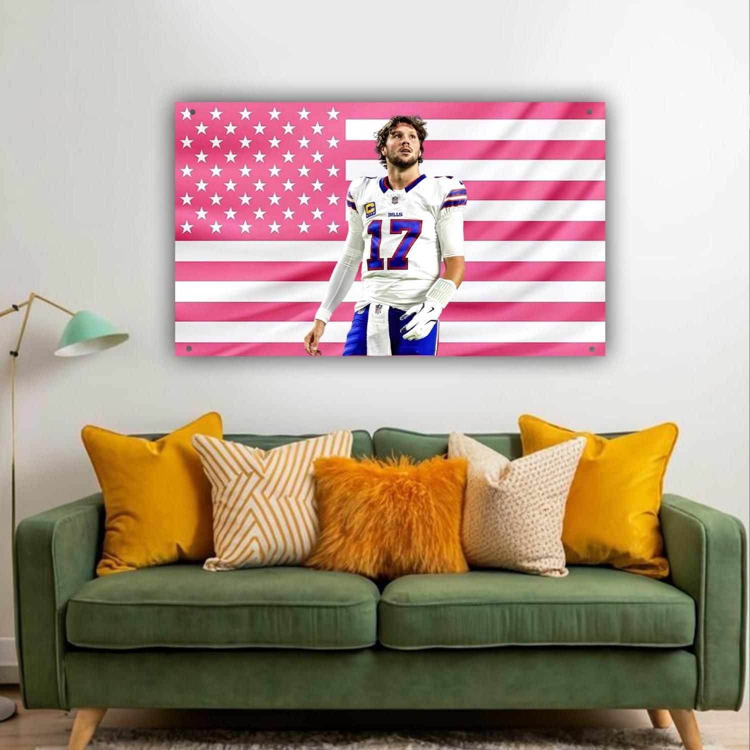 

Josh Allen Pink American FlagFootball Quarterback Wall Tapestry Buffalo City Sports DecorFrat Dorm Motivation Flag 74x94cm(29x37in)