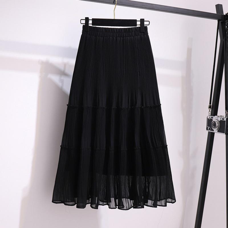 

Шифоновая плиссированная миди-юбка с высокой талией для весны/лета 2024 - Однотонная, свободная юбка средней длины для женщин M (suitable for 90-105 kg)