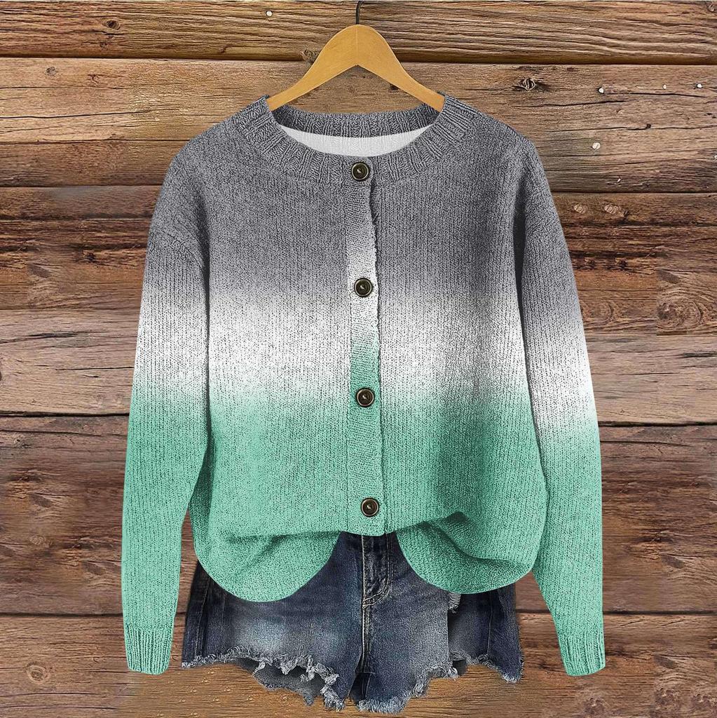 Women's Vintage Knit Button Gradient Print Cardigan Jacket