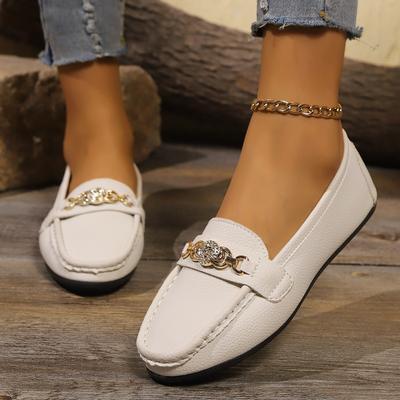 Mode Damen Flats Herbst Neu Runde Zehenpartie Tiefer Ausschnitt Metallschnalle Weiche Sohle Rutschfest Abriebfest Low-Top Schuhe