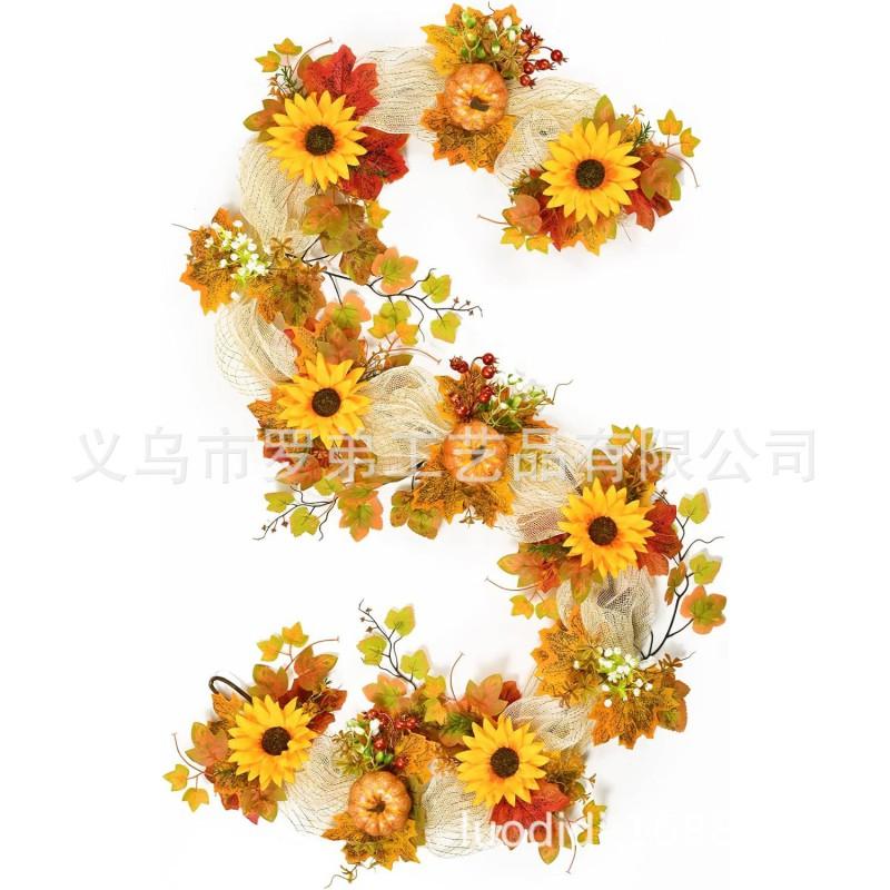 Harvest Wreath With Pumpkins Berries Vine Circle Halloween Thanksgiving Door Decor