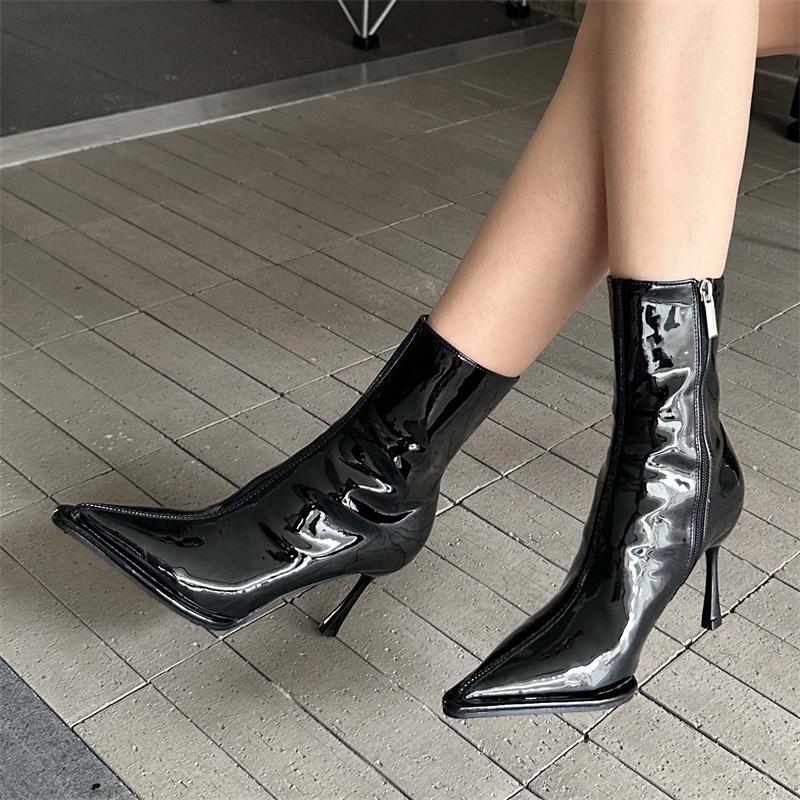 Eilyken Soft Leather Low Heel Zippers Women Ankle Boots Pointed Toe Spring Autumn Outdoor Short Ladies Shoes