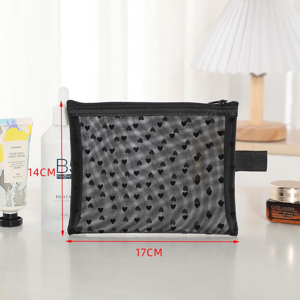 Borsa da Trucco in Rete alla Moda - Custodia Cosmetica Portatile con Design a Cuore