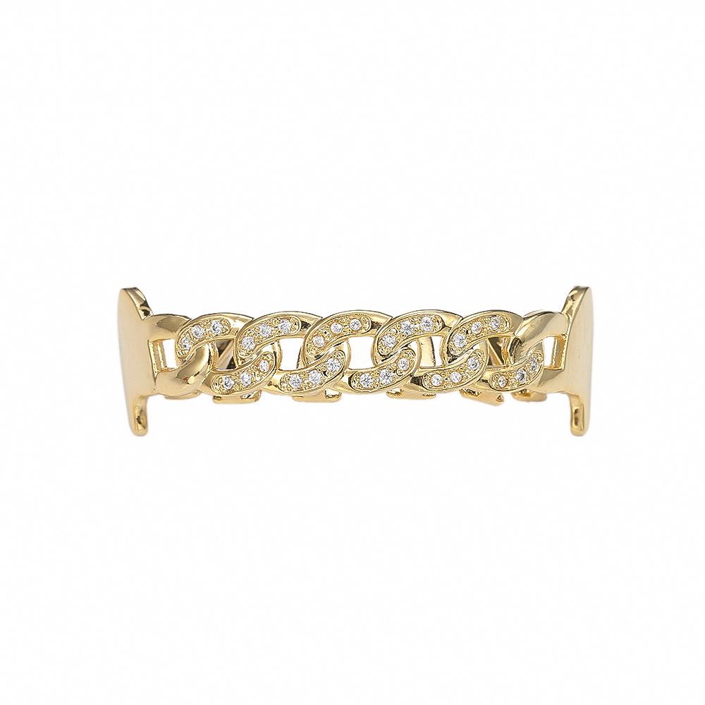 Hot-Selling European & American Hip Hop Halloween Grillz: Chain & Hollow Out Zircon Inlaid Fangs