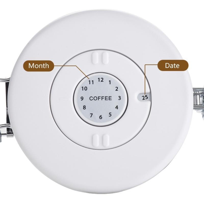 Stainless Steel Kitchen Coffee Canister Food Storage Jar with Date-Tracker and-Scoop for Grounds Coffee Sealing Can