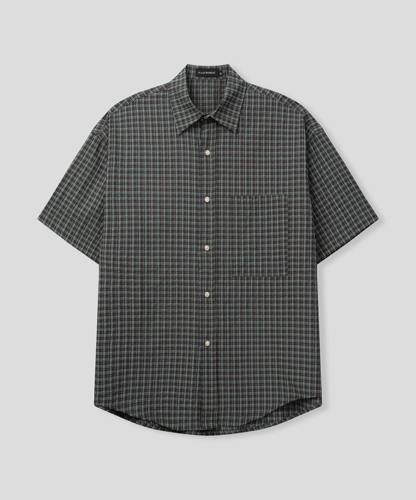 BLACK MOMENT Summer Light Crinkle Check Shirt [Blue]