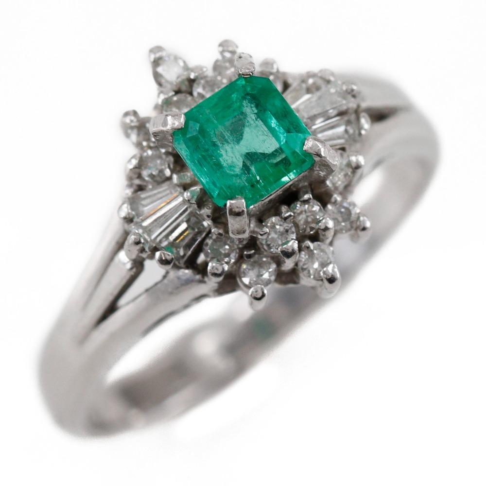 

Ring Pt900Platinum/Emerald/diamond #5.4(US Size) 5.4g Women Used