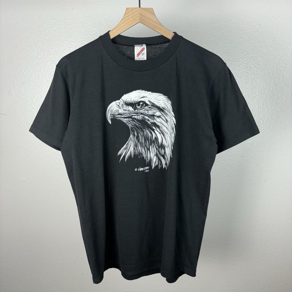 Vintage 80's Jerzees Vami Eson T Shirt Single Stitch Bald Eagle USA Size Large