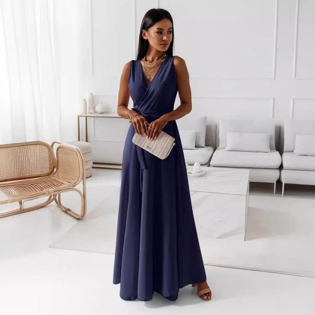 Elegantes Damen-Abendkleid mit Schnürung und V-Ausschnitt im europäischen und amerikanischen Stil