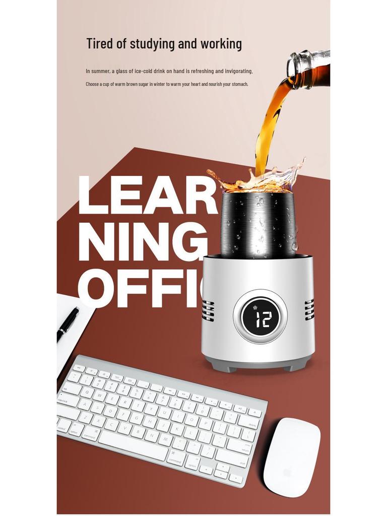 Desktop Hot & Cold Cup: Refrigerates and Heats for Milk, All-in-One Rapid Cooling & Heating with Iced Insulation. Perfect for Home Use.