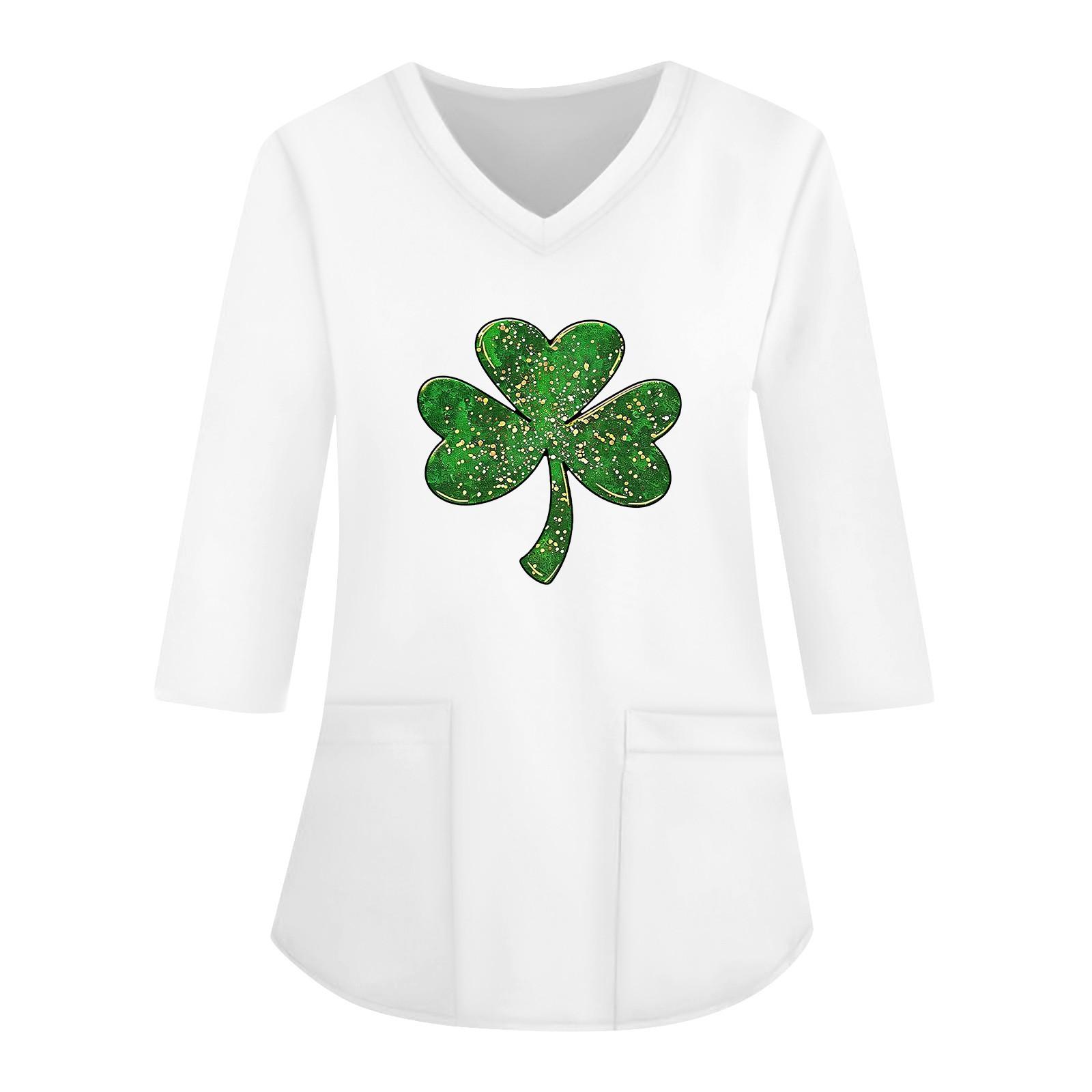 

Модная женская рабочая одежда с v-образным вырезом и рукавами 3/4, свободные топы с карманами и принтом M серебряный