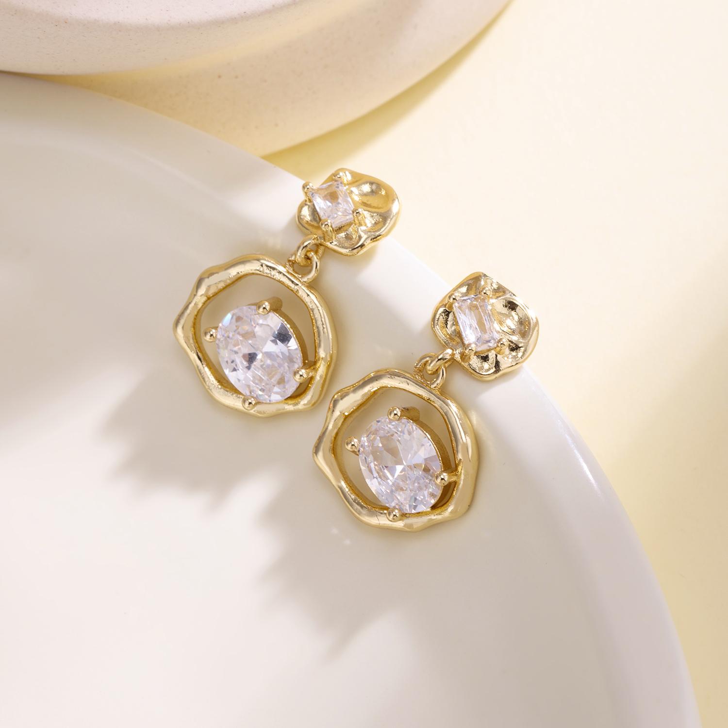 

Nidin Irregular Metal Drop Earrings With Shiny Crystal Zircon Geometric Fashion Jewelry For Women Birthday/Anniversary Gifts