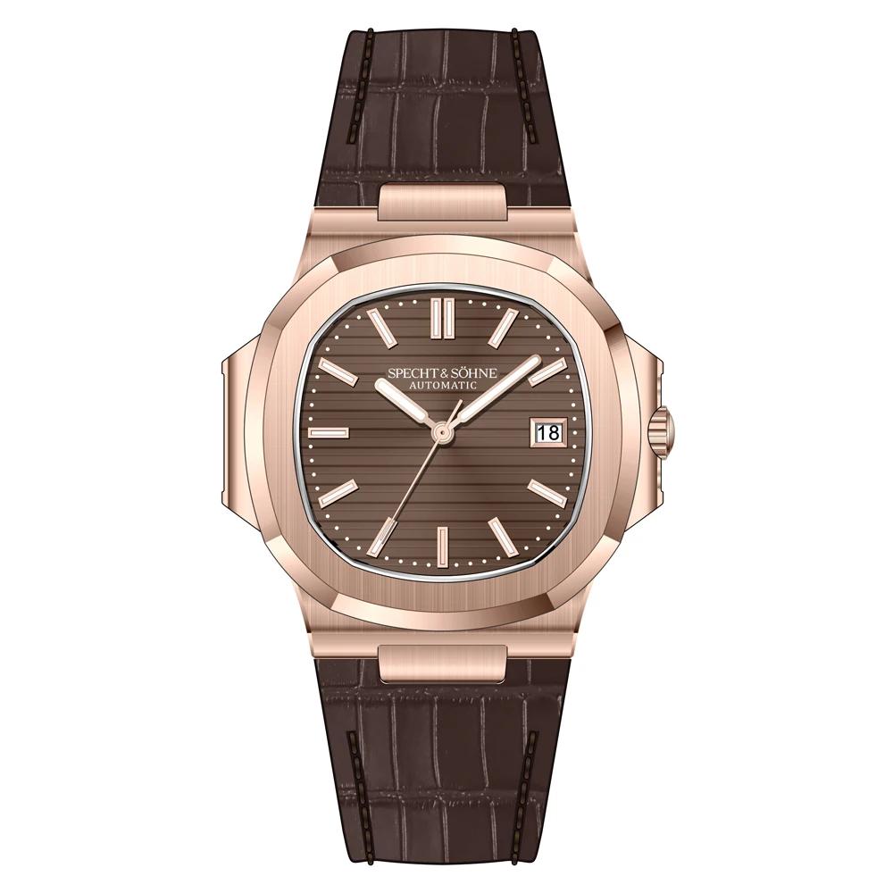 2025 Specht & Söhne 40MM Cubic 5711 Herenhorloge Mechanische Horloges Roségoud Roestvrij Staal Saffierglas 50M Waterdicht