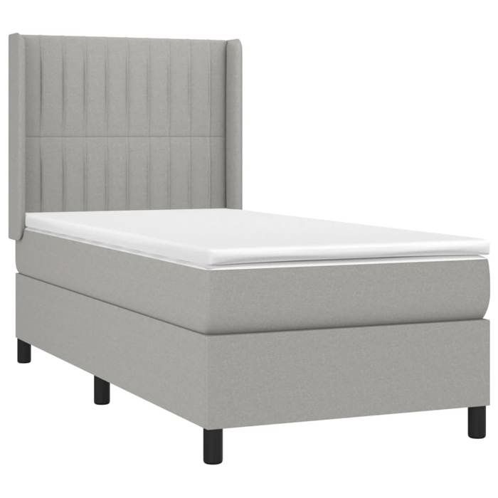 3131553 vidaXL Lit à sommier tapissier et matelas Gris clair 90x190 cm Tissu