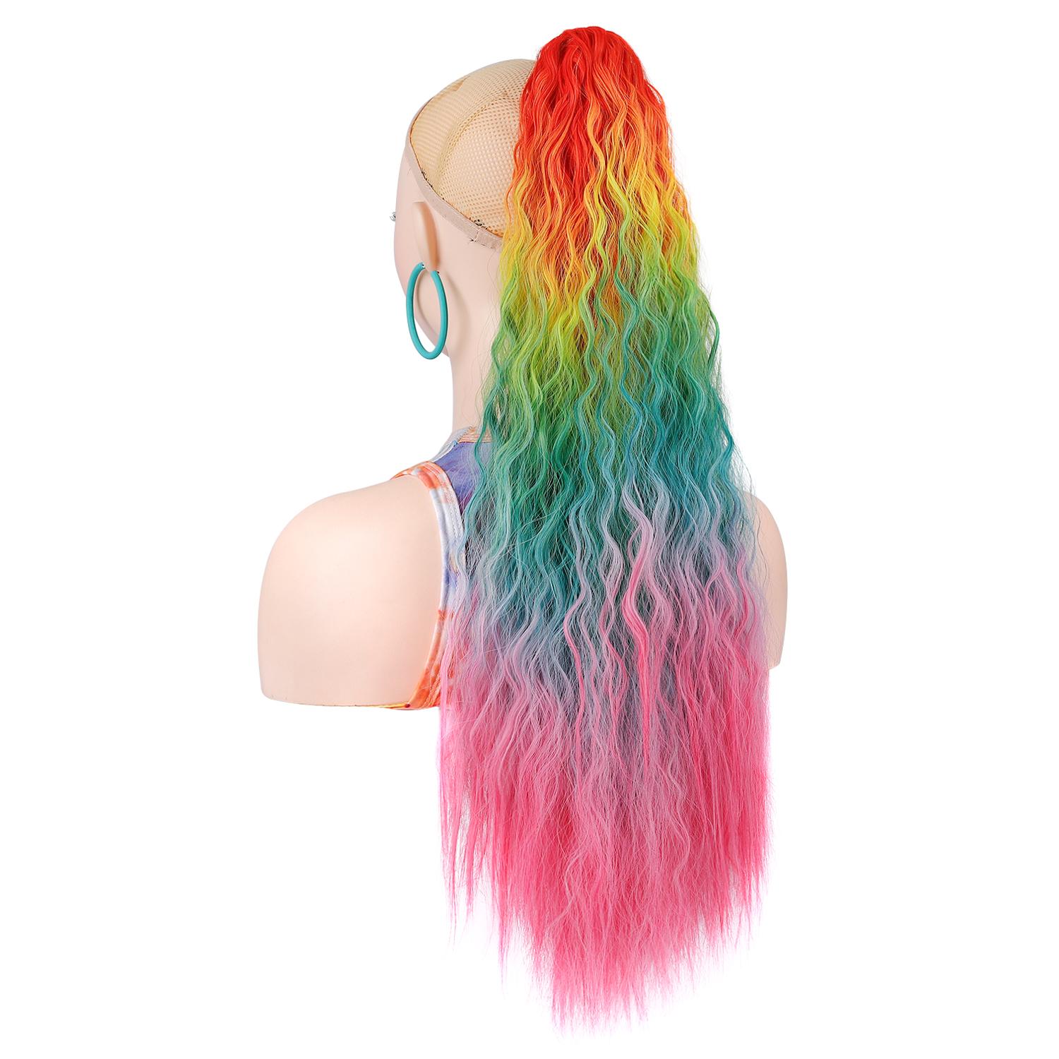 

Ponytails Rainbow Ombre Gradient Color Long Curly Ponytail Hair Extension with Claw Instant Styling Hairpiece for Women