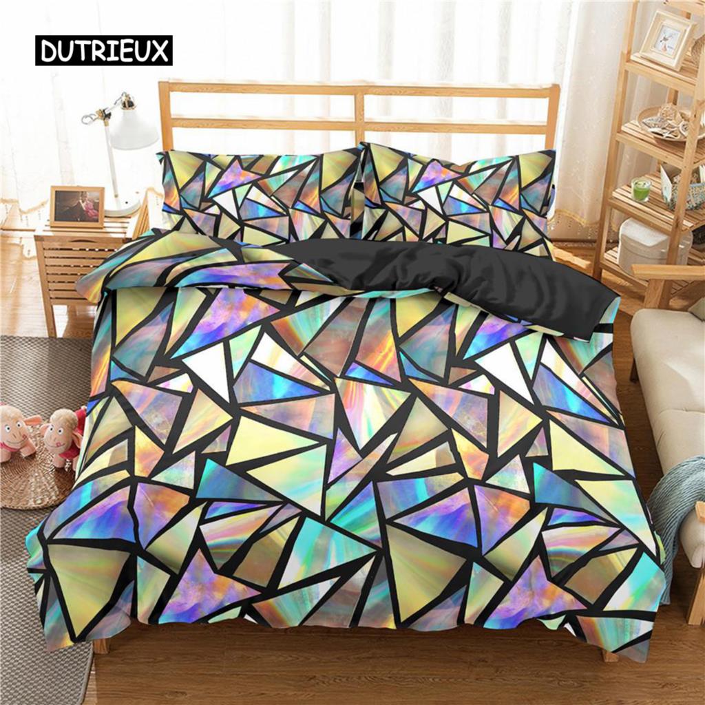 Toy Print Duvet Cover Set Square Gradient Blocks Bedding Set for Kids Teen Colorful Bricks Game Queen Microfiber Comforter Cover