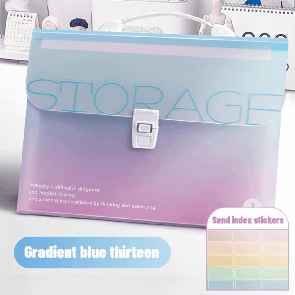 Gradient Color 13 Layer Folder Large Capacity Student Test Paper Storage Bag Office