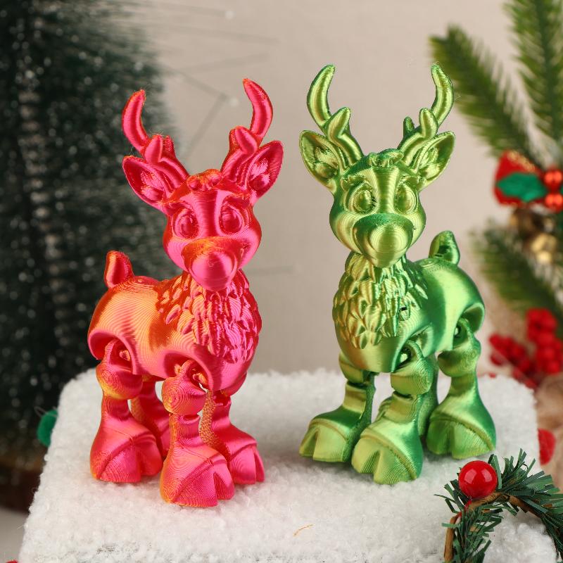 1 Pc Cute Christmas Elk Joint Movable Figurine Office Decor Children's Gift 3D Printed Toy Simulated Statue Ornaments