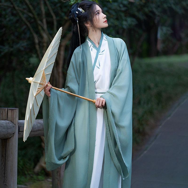 Velký dámský oblek ve stylu čínské dynastie Wei a Jin s potiskem bambusových listů Hanfu