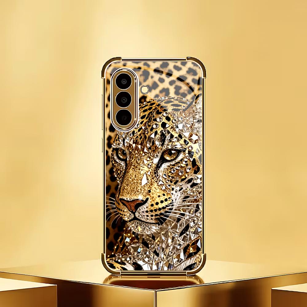 Golden tiger pattern four corner anti drop glass phone case suitable for Samsung Galaxy S26 S25 S24 S22 S21 S20 FE/Ultra/Plus
