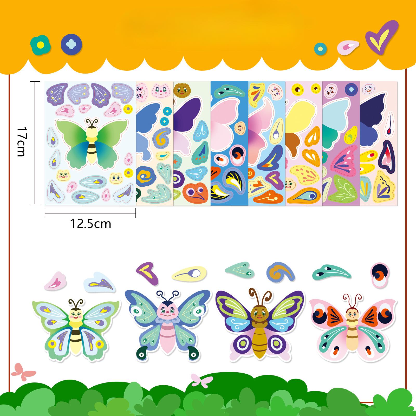 

8 штук/набор наклеек-граффити с заменой лица бабочки, мультяшные милые наклейки-пазлы для создания рожиц, сделай сам