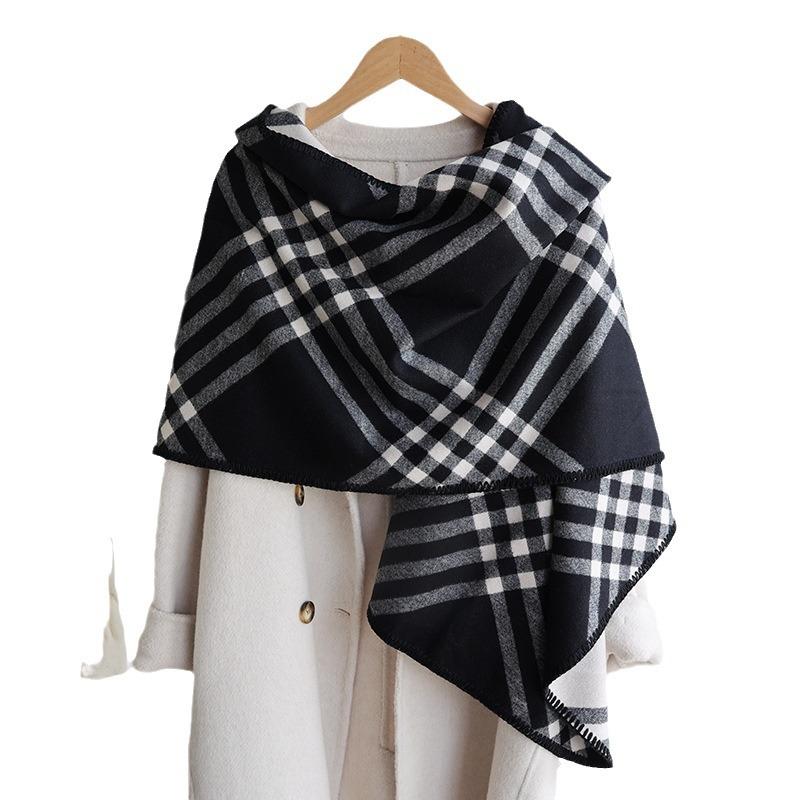 Classic plaid imitation cashmere scarf women's, high-end fashion casual double-sided shawl warm scarf
