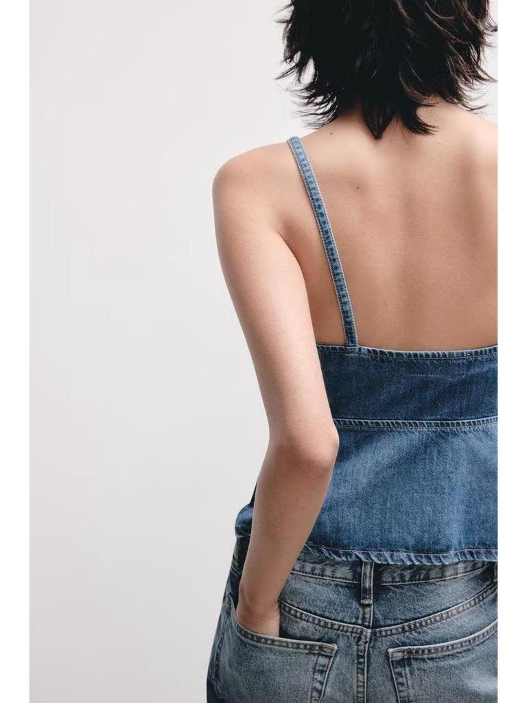 2025 Spring/Summer Women's Off-Shoulder Denim Camisole - Hot Girl Style