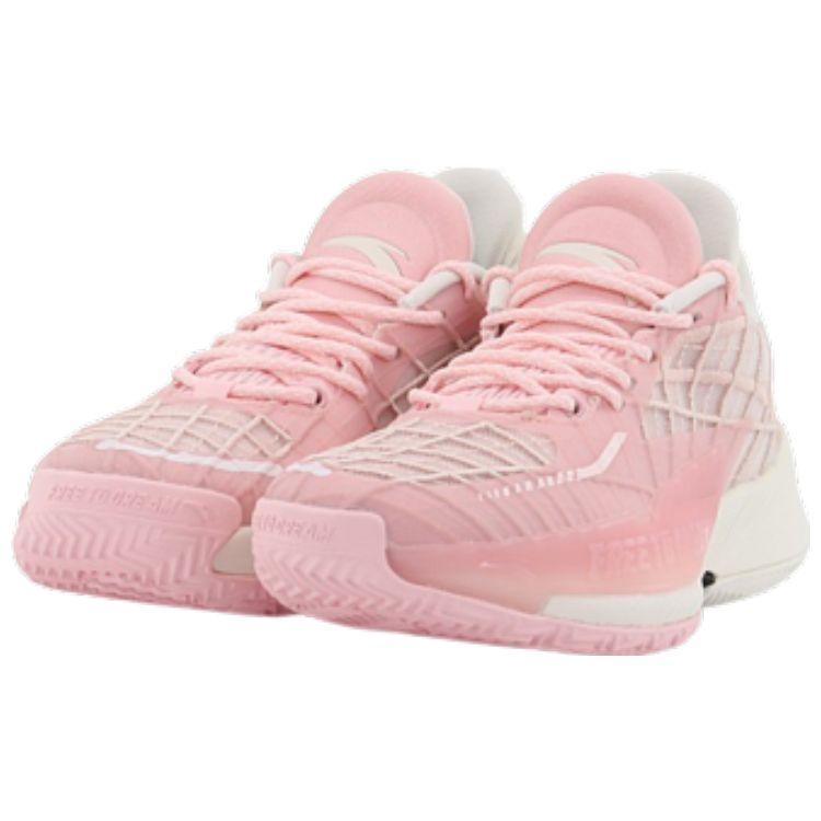 Anta Light Crazy 3 Tessuto Pelle Sintetica Assorbimento degli Urti Antiscivolo Resistente all'Usura Scarpe da Basket Basse Donna sneaker Rosa Bianco 122221608-3