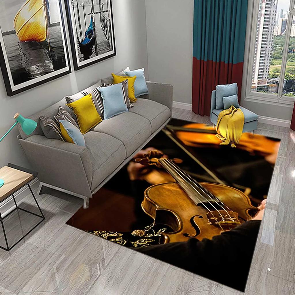 3D Violin Carpet Modern Music Flower Area Rug for Kitchen Bathroom Anti-Skid Rug Carpet Home Decor Living Room Bedroom Floor Rug