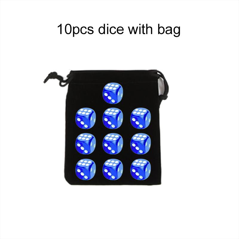 10pcs 14mm Round Corner Game Dice Set with Bag 6-Sided Acrylic Transparent Dices for Tabletop Game Entertainment Party Games TMZ