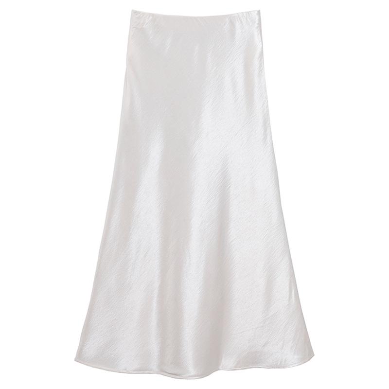 Французька спідниця міді А-силуету з атласу з високою посадкою для жінок - Осіння колекція