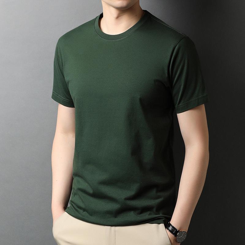 Baumwoll-T-Shirt, kurzärmelig, schmal, trendig, einfarbig, 80-fädige merzerisierte Baumwolle, Herren-T-Shirt mit halblangen Ärmeln