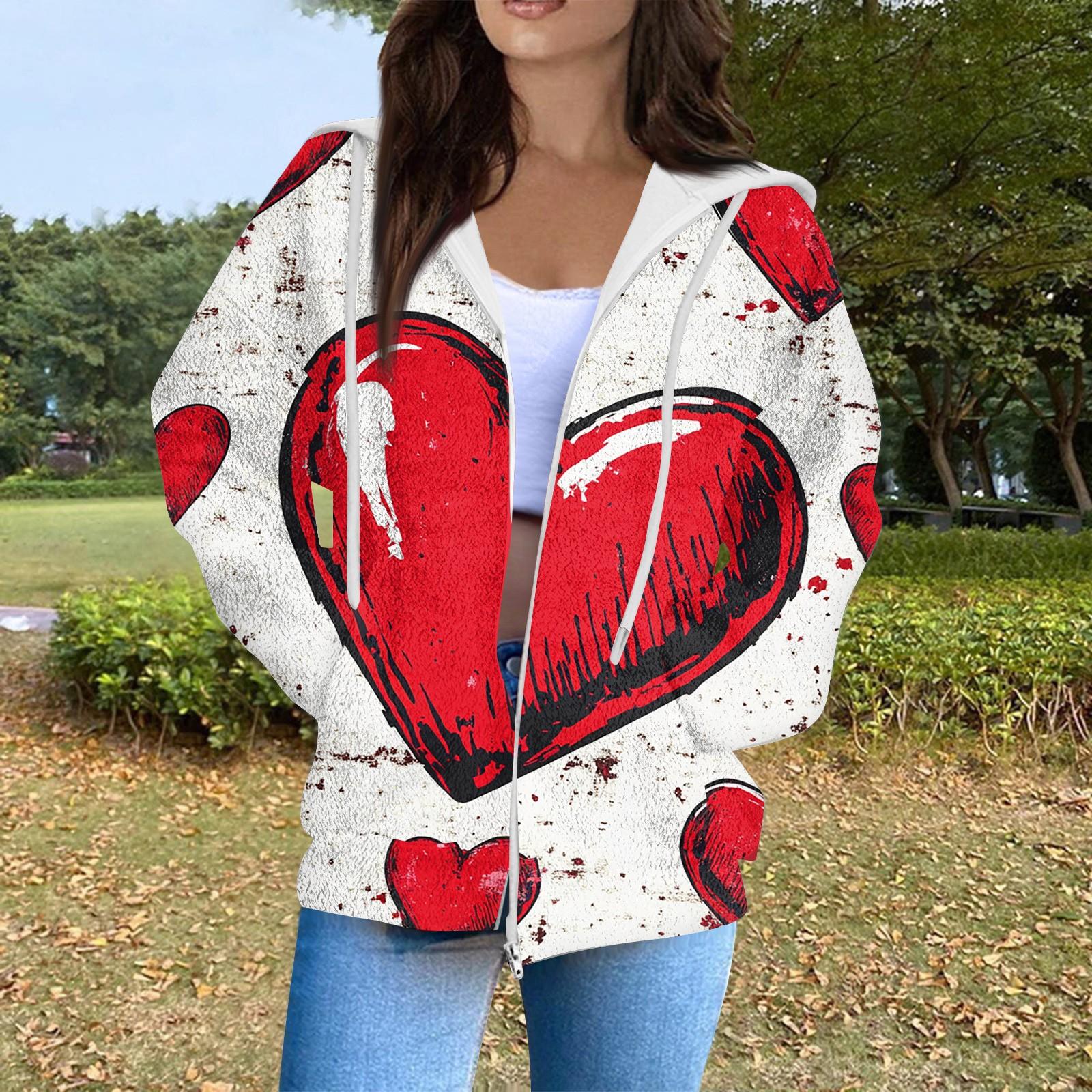 

Женская мода повседневная куртка-кардиган с длинным рукавом и принтом ко Дню святого Валентина с карманом на молнии L красный