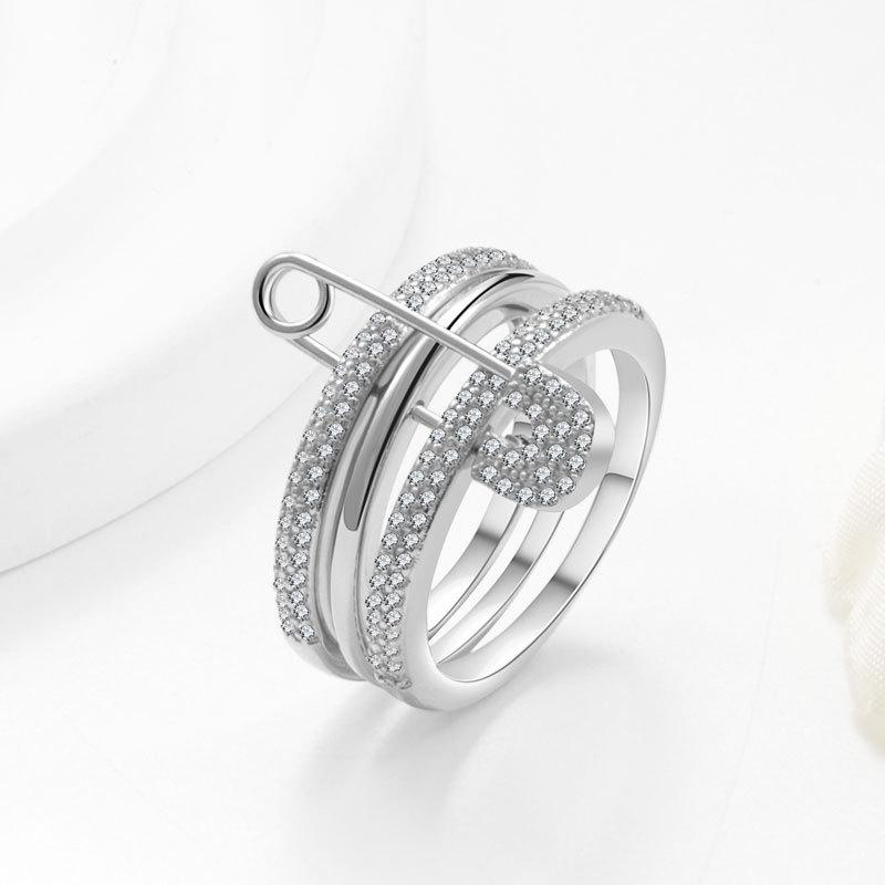 

925 Sterling Silver Jewelry 3 Seperate Color Crystal Paperclip Finger Rings for Women Wedding Party Jewelry Girls Friend Gift