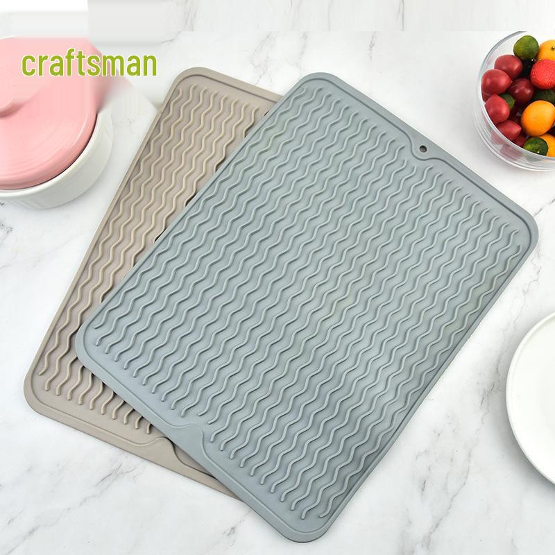 Heat-Insulating Non-Slip Rubber Kitchen Placemat and Drain Mat with Wavy Grooves, Waterproof Design