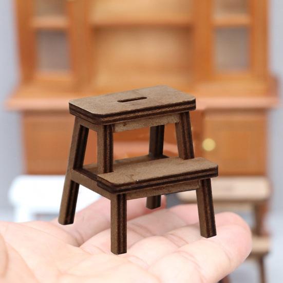 1:12 Dollhouse Mini Stool Exquisite Details Realistic Appearance Double-deck Step Stool Doll House Accessory