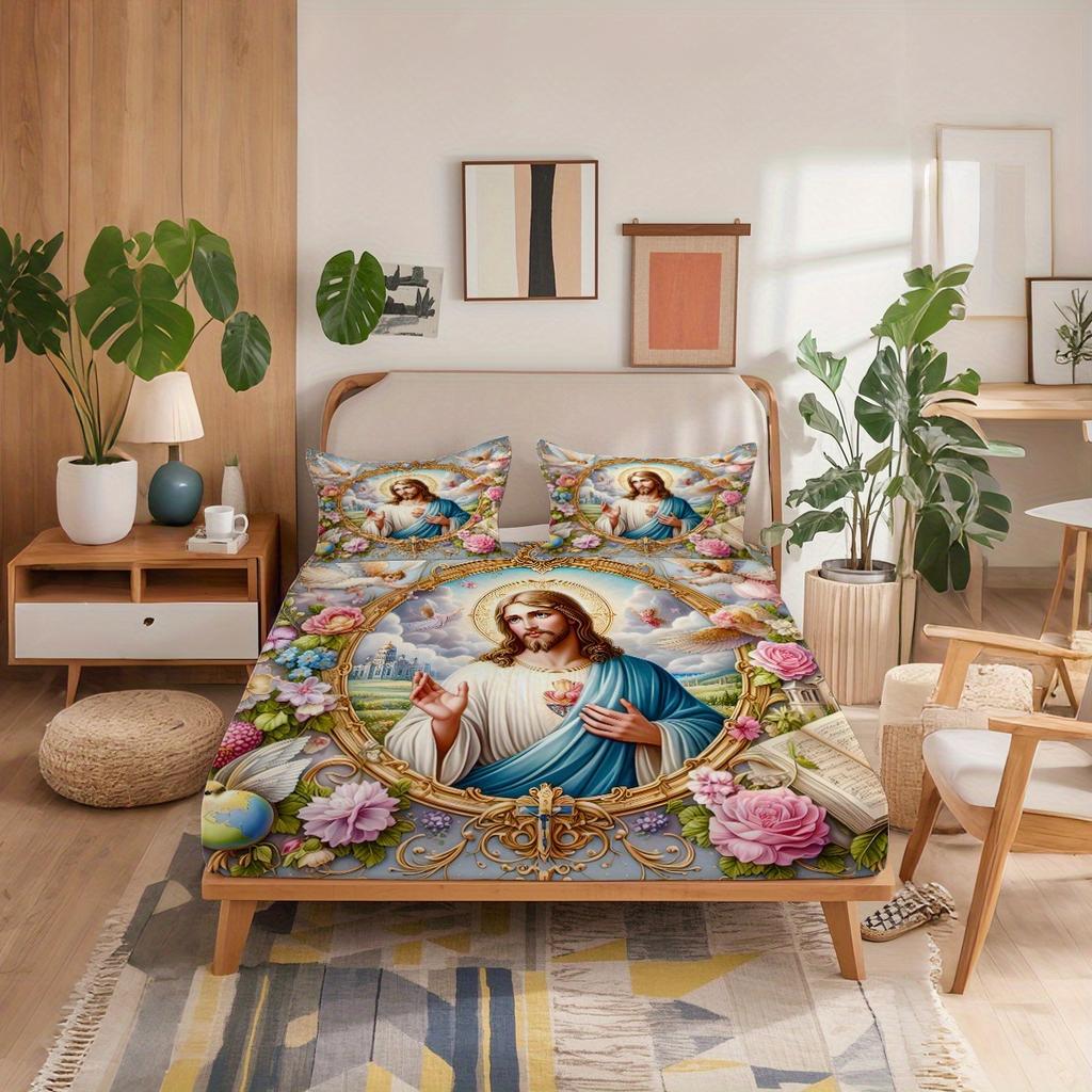 [JIT] 3pcs Jesus Heaven Bedding Set - Sheets Mattress Protector Breathable and Soft for All Seasons Durable