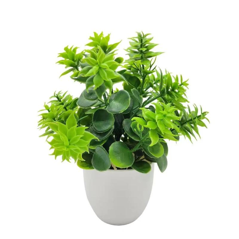 1PC Artificial Plant with Plastic Pot for Home Office Desk Living Room Bedroom Decor Fake Greenery No Maintenance Required