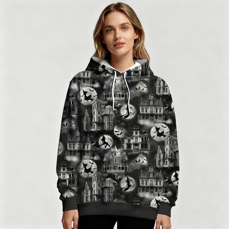 New Female Halloween Hoodie with Cute Ghost Pumpkin and Skull Pattern Warm Long-sleeved Pullover Autumn and Winter Casual Clothing