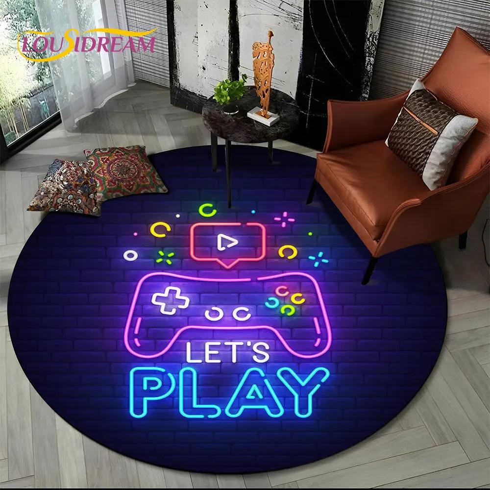 Cartoon Gamer Game Controller Round Area Rug,Circle Carpet Rug for Living Room Children's Bedroom Sofa Decor,Non-slip Floor Mat