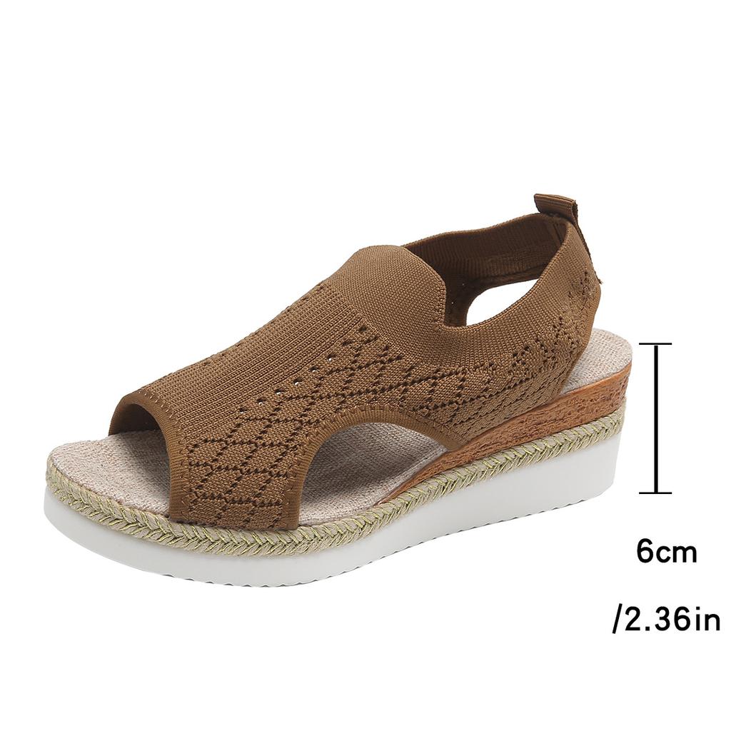 Summer Fly-Woven Muffin Sandals Thick-Soled Breathable Large-Size Wedge Heel Sandals Women