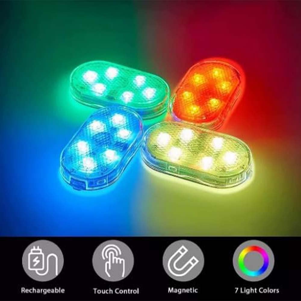 Onevzn Car Lights, Onevzn Car Led Lights Interior, Led Lights for Car with 7 Colors, Car Lights Wireless Interior Led Lights (Blue-4pcs)