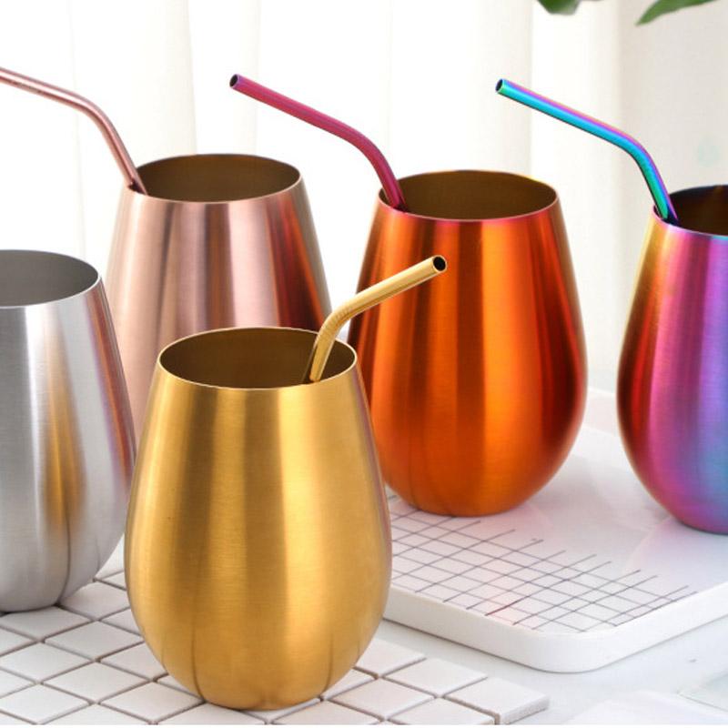 304 Stainless Steel Single Layer Titanium Plating Wine Glasses Round Beer Mug Color Plated Bar Big Belly Cup Restaurant Home Cup