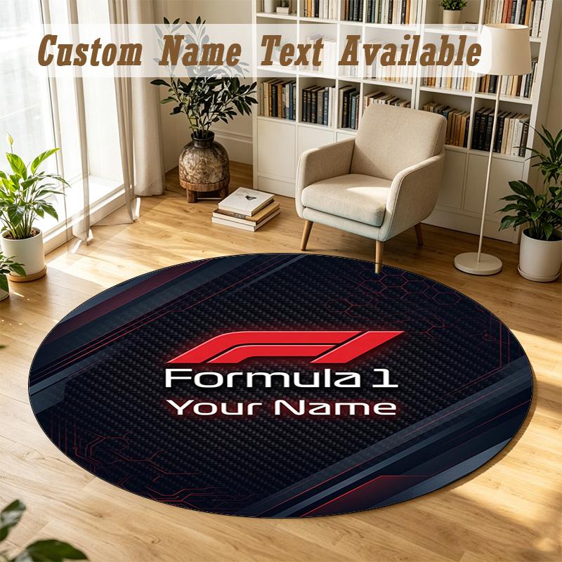 Round Rug Custom NameF1 Pattern Non Slip Carpet Home Floor Decor