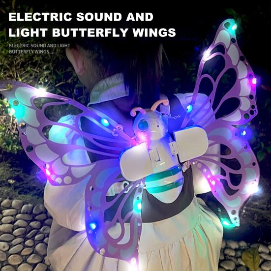 Electric Butterfly Wings Flapping Fairy Elf Wings with LED Lights Music Kids Lightweight Flapping Wings with Adjustable Straps for Costume Parties