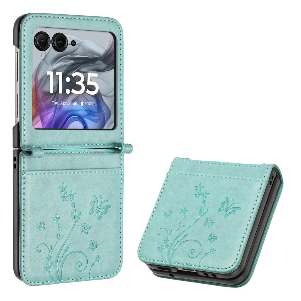 For Motorola Razr 60/50 5G Leather Case Butterfly Flower Imprinted Phone Cover with Strap