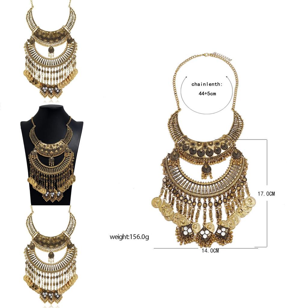 Antique Silver Coin Pendant Necklace With Alloy Craftsmanship For Boho Vintage Jewelry Gift